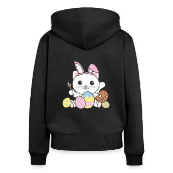 happy easter cute cat Easter with Easter eggs - Women's Premium Organic Zip Hoodie - black - Back - Julia (174cm)
