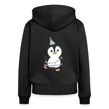 Pingouin pour anniversaire pour les enfants un cadeau - Sweat à capuche zippé Premium bio Femme - noir - Dos - Julia (174cm)