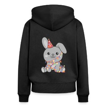 Lapin pour anniversaire un cadeau pour les enfants - Sweat à capuche zippé Premium bio Femme - noir - Dos - Julia (174cm)