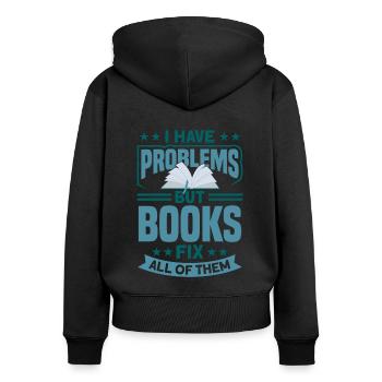 Book lover design with books for literature - Women's Premium Organic Zip Hoodie - black - Back - Julia (174cm)