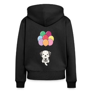 Dalmatien vole avec des ballons colorés - Sweat à capuche zippé Premium bio Femme - noir - Dos - Julia (174cm)