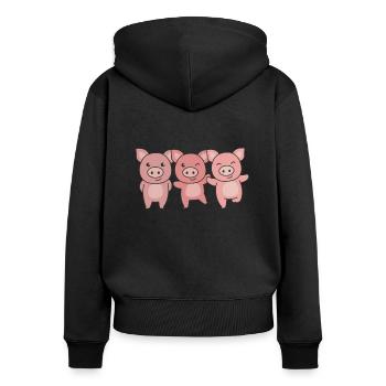 Cochon animaux mignons pour enfants Manga Cochons - Sweat à capuche zippé Premium bio Femme - noir - Dos - Julia (174cm)