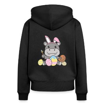 happy easter süßes Hippo Ostern mit Ostereiern - Frauen Premium Bio Zip Hoodie - Schwarz - Hinten - Julia (174cm)
