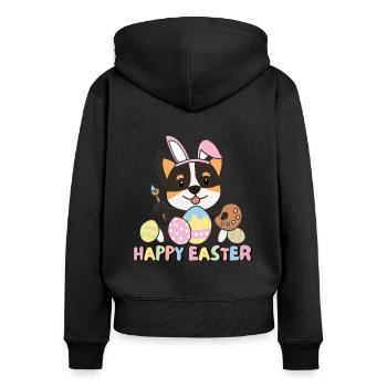 joyeuses Pâques doux corgi Pâques avec œufs de Pâques - Sweat à capuche zippé Premium bio Femme - noir - Dos - Julia (174cm)