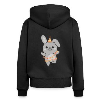 Lapin pour anniversaire un cadeau pour les enfants - Sweat à capuche zippé Premium bio Femme - noir - Dos - Julia (174cm)