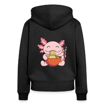 But first Ramen süße Axolotl isst Ramen - Frauen Premium Bio Zip Hoodie - Schwarz - Hinten - Julia (174cm)