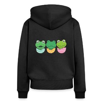 grenouilles douces à Pâques avec œufs de Pâques grenouille - Sweat à capuche zippé Premium bio Femme - noir - Dos - Julia (174cm)