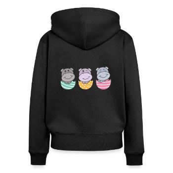 süße Hippos zu Ostern mit Ostereiern Hippo - Frauen Premium Bio Zip Hoodie - Schwarz - Hinten - Julia (174cm)