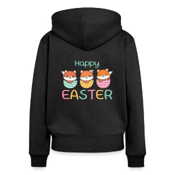 renards doux à Pâques avec œufs de Pâques renard - Sweat à capuche zippé Premium bio Femme - noir - Dos - Julia (174cm)