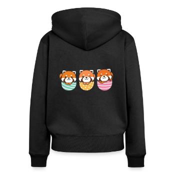 süße Rote Pandas zu Ostern mit Ostereiern - Frauen Premium Bio Zip Hoodie - Schwarz - Hinten - Julia (174cm)