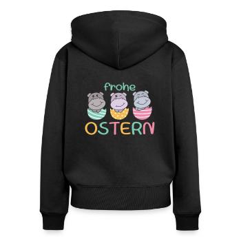 süße Hippos zu Ostern mit Ostereiern Hippo - Frauen Premium Bio Zip Hoodie - Schwarz - Hinten - Julia (174cm)