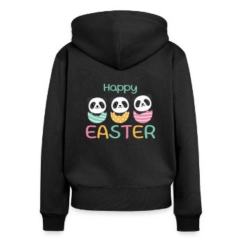 süße Pandas zu Ostern mit Ostereiern Panda - Frauen Premium Bio Zip Hoodie - Schwarz - Hinten - Julia (174cm)