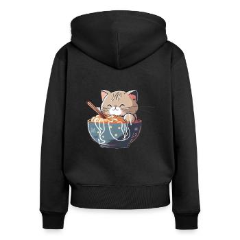 But first ramen cute cat eats ramen - Women's Premium Organic Zip Hoodie - black - Back - Julia (174cm)