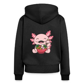 But first Ramen süße Axolotl isst Ramen - Frauen Premium Bio Zip Hoodie - Schwarz - Hinten - Julia (174cm)