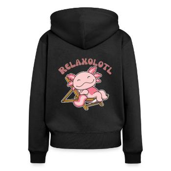 Relaxolotl Axolotl Liebhaber süße Tiere relaxen - Frauen Premium Bio Zip Hoodie - Schwarz - Hinten - Julia (174cm)