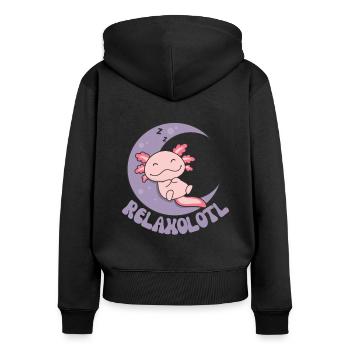 Relaxolotl Axolotl Liebhaber süße Tiere relaxen - Frauen Premium Bio Zip Hoodie - Schwarz - Hinten - Julia (174cm)