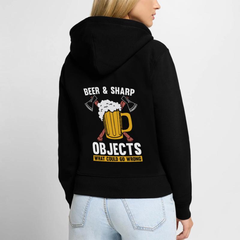 Axe Throwing Beer & Sharp Objects Hatchet Thrower Frauen Premium Bio Zip Hoodie