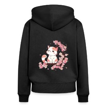 Chat Animaux mignons pour enfants Kawaii Chats - Sweat à capuche zippé Premium bio Femme - noir - Dos - Julia (174cm)