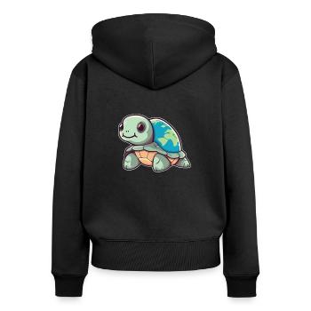 Schildkröte mit Erde Umweltschutz Welt Erde Tag - Frauen Premium Bio Zip Hoodie - Schwarz - Hinten - Julia (174cm)