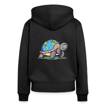 Schildkröte mit Erde Umweltschutz Welt Erde Tag - Frauen Premium Bio Zip Hoodie - Schwarz - Hinten - Julia (174cm)