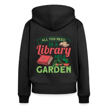 Book lover design with books for literature - Women's Premium Organic Zip Hoodie - black - Back - Julia (174cm)