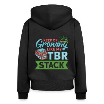 Buchliebhaber Design mit Büchern für Literatur - Frauen Premium Bio Zip Hoodie - Schwarz - Hinten - Julia (174cm)