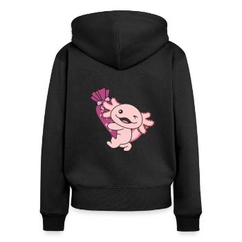Bye bye Kindergarten Hello School Axolotl - Sweat à capuche zippé Premium bio Femme - noir - Dos - Julia (174cm)