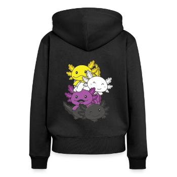 Nonbinary Flag Pride LGBTQ Mignon Axolotl Pile - Sweat à capuche zippé Premium bio Femme - noir - Dos - Julia (174cm)