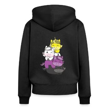 Nichtbinär Flag Pride LGBTQ süßer Einhorn Stapel - Frauen Premium Bio Zip Hoodie - Schwarz - Hinten - Julia (174cm)
