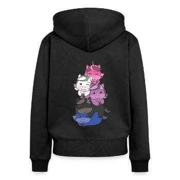 Genderfluid Flag Pride LGBTQ Cute Unicorn Stack - Women's Premium Organic Zip Hoodie - black - Back - Julia (174cm)