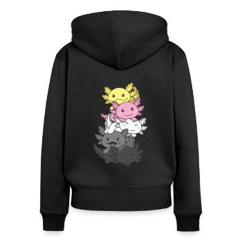 Queerplatonic Flag Pride LGBTQ süßer Axolotl - Frauen Premium Bio Zip Hoodie - Schwarz - Hinten - Julia (174cm)