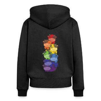 Regenbogen Flag Pride LGBTQ süßer Kuh Stapel - Frauen Premium Bio Zip Hoodie - Schwarz - Hinten - Julia (174cm)