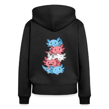 Transgender Flag Pride LGBTQ süßer Axolotl Stapel - Frauen Premium Bio Zip Hoodie - Schwarz - Hinten - Julia (174cm)