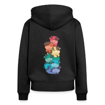 Regenbogen Flag Pride LGBTQ süßer Kuh Stapel - Frauen Premium Bio Zip Hoodie - Schwarz - Hinten - Julia (174cm)