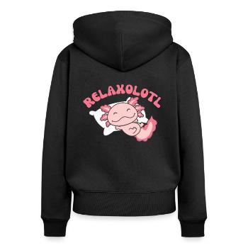 Relaxolotl Axolotl amoureux doux animaux relax - Sweat à capuche zippé Premium bio Femme - noir - Dos - Julia (174cm)