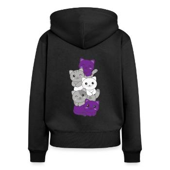 Graysexual Flag Pride LGBTQ Cute Cat Stack - Women's Premium Organic Zip Hoodie - black - Back - Julia (174cm)
