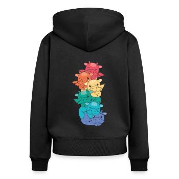 Regenbogen Flag Pride LGBTQ süßer Drache Stapel - Frauen Premium Bio Zip Hoodie - Schwarz - Hinten - Julia (174cm)