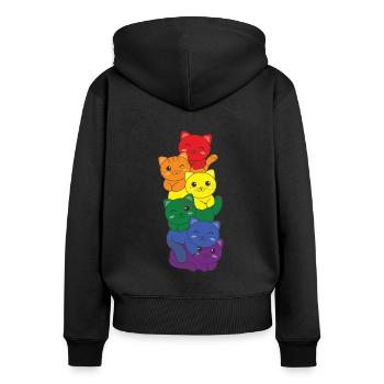 Rainbow Flag Pride LGBTQ Cute Cat Stack - Women's Premium Organic Zip Hoodie - black - Back - Julia (174cm)