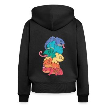 Rainbow Flag Pride LGBTQ Cute Chameleon Stack - Women's Premium Organic Zip Hoodie - black - Back - Julia (174cm)