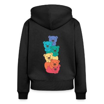 Rainbow Flag Pride LGBTQ Mignon Bear Stack - Sweat à capuche zippé Premium bio Femme - noir - Dos - Julia (174cm)