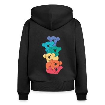 Regenbogen Flag Pride LGBTQ süßer Koala Stapel - Frauen Premium Bio Zip Hoodie - Schwarz - Hinten - Julia (174cm)