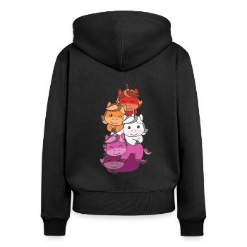 Lesbische Flag Pride LGBTQ süßer Einhorn Stapel - Frauen Premium Bio Zip Hoodie - Schwarz - Hinten - Julia (174cm)
