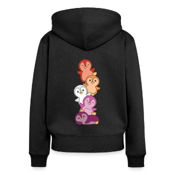 Lesbian Flag Pride LGBTQ Cute Penguin - Women's Premium Organic Zip Hoodie - black - Back - Julia (174cm)