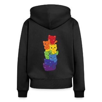 Rainbow Flag Pride LGBTQ Cute Cat Stack - Women's Premium Organic Zip Hoodie - black - Back - Julia (174cm)