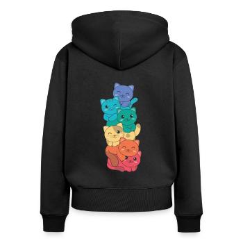 Rainbow Flag Pride LGBTQ Cute Cat Stack - Women's Premium Organic Zip Hoodie - black - Back - Julia (174cm)