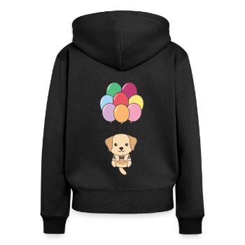 Labrador flies upwards with colorful balloons - Women's Premium Organic Zip Hoodie - black - Back - Julia (174cm)