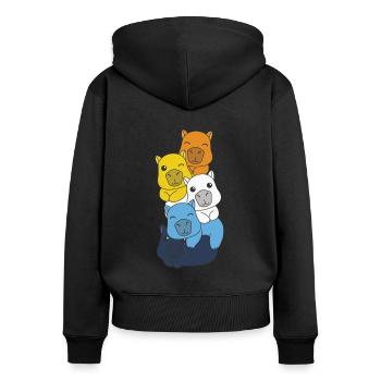 Aroace Flag Pride LGBTQ Cute Capybara Stack - Women's Premium Organic Zip Hoodie - black - Back - Julia (174cm)