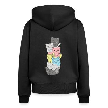 Demiflux Flag Pride LGBTQ Cute Cat Stack - Women's Premium Organic Zip Hoodie - black - Back - Julia (174cm)