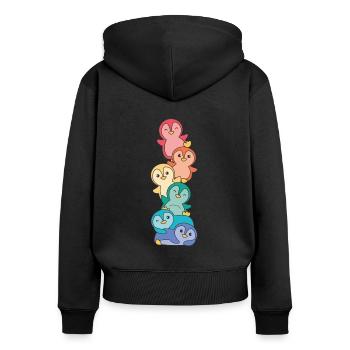 Regenbogen Flag Pride LGBTQ süßer Pinguin Stapel - Frauen Premium Bio Zip Hoodie - Schwarz - Hinten - Julia (174cm)