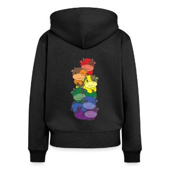 Regenbogen Flag Pride LGBTQ süßer Kuh Stapel - Frauen Premium Bio Zip Hoodie - Schwarz - Hinten - Julia (174cm)